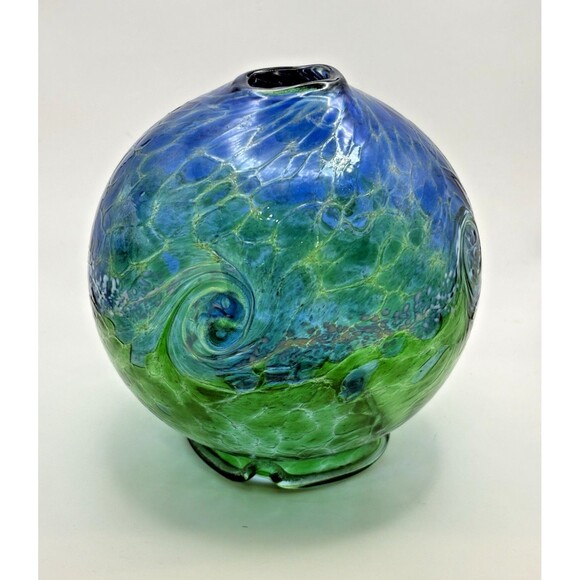 Kitras Art Glass Candle Dome Blue Green Van Glow Starry Night Luminary Used - Picture 5 of 13